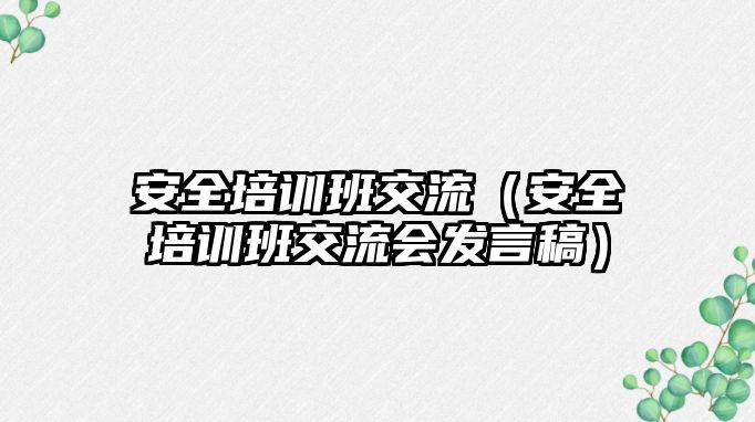 安全培訓班交流（安全培訓班交流會發言稿）