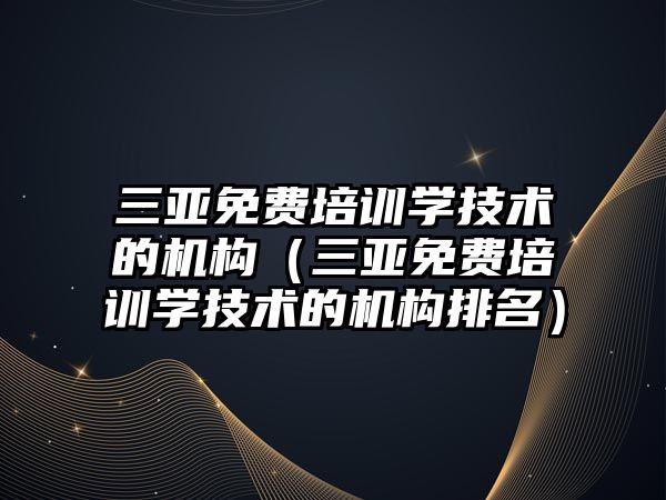 三亞免費培訓學技術的機構（三亞免費培訓學技術的機構排名）