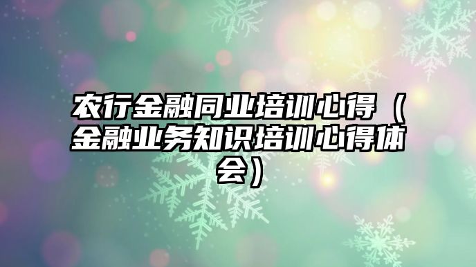 農(nóng)行金融同業(yè)培訓(xùn)心得（金融業(yè)務(wù)知識培訓(xùn)心得體會）