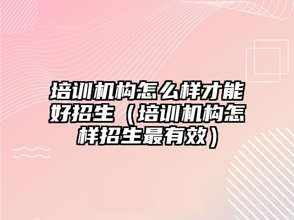 培訓機構怎么樣才能好招生（培訓機構怎樣招生最有效）