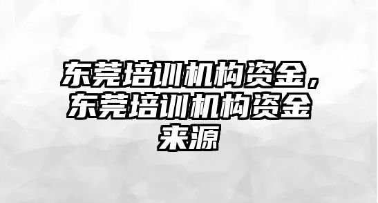 東莞培訓機構資金，東莞培訓機構資金來源