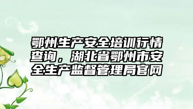 鄂州生產安全培訓行情查詢，湖北省鄂州市安全生產監督管理局官網