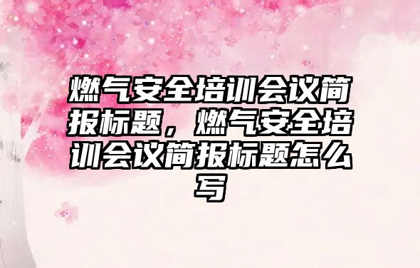 燃氣安全培訓會議簡報標題，燃氣安全培訓會議簡報標題怎么寫